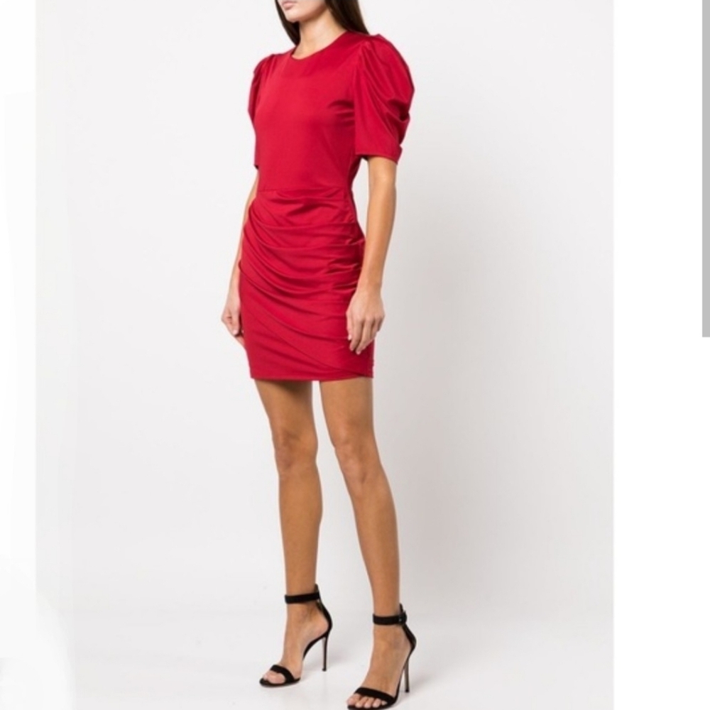Black Halo Alexa Ruched Sheath Dress with‎ 3/4 Puff Sleeves